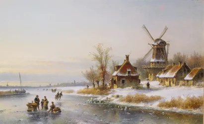 Paisaje de invierno con un molino de viento, siglo XIX